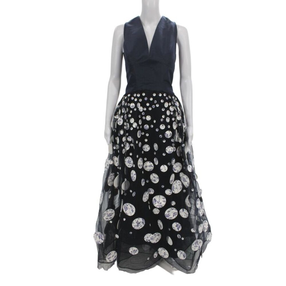 Carolina Herrera Women Ball Gown Dark Blue V-Neck Sleeveless Size 12